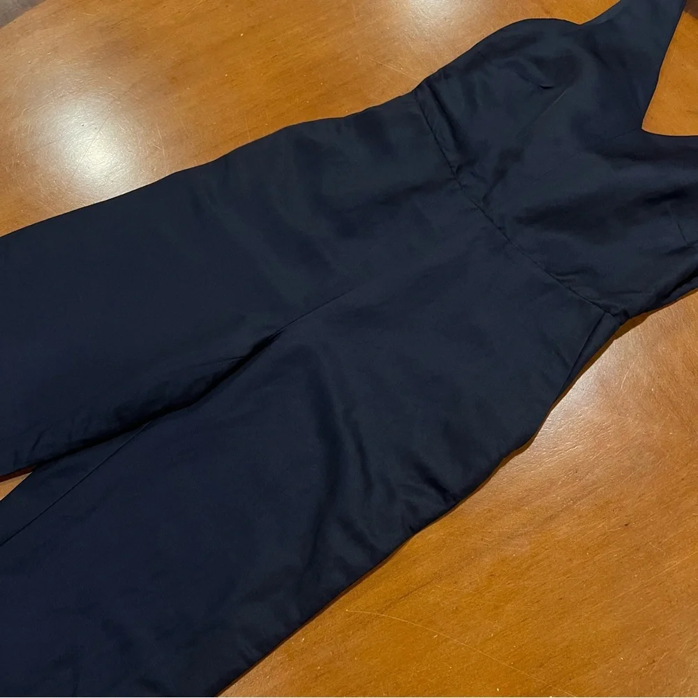 NEW Banana Republic Women’s V-Neck Linen Blend Wide Leg Jumpsuit Navy 00P Petite